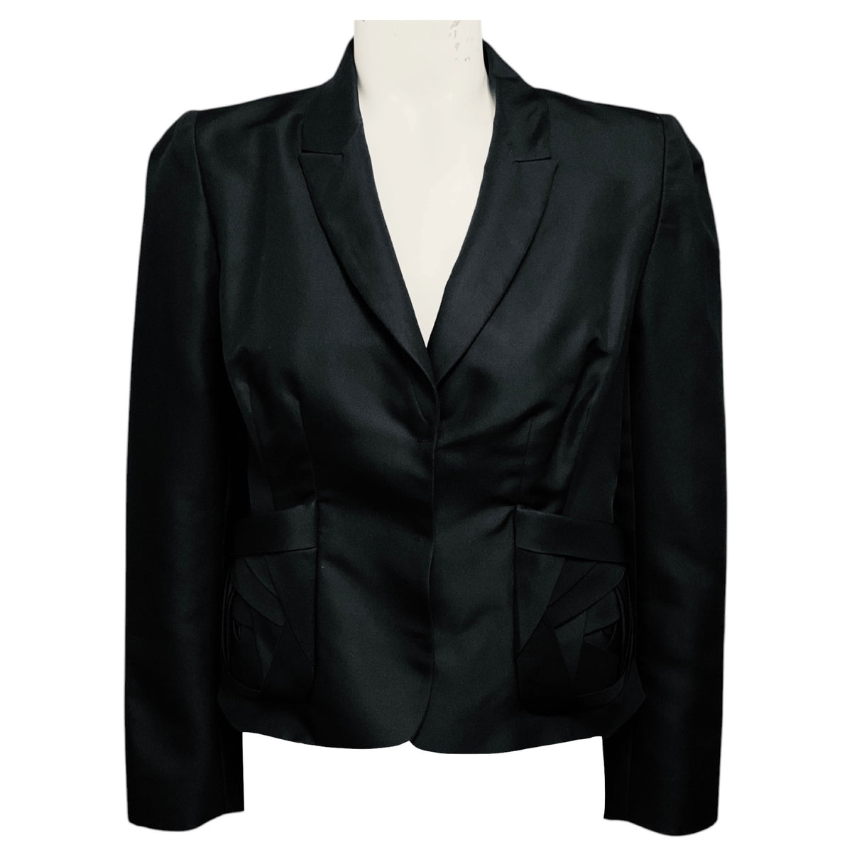 Valentino Black Silk Taffeta Jacket with Rosette Pockets