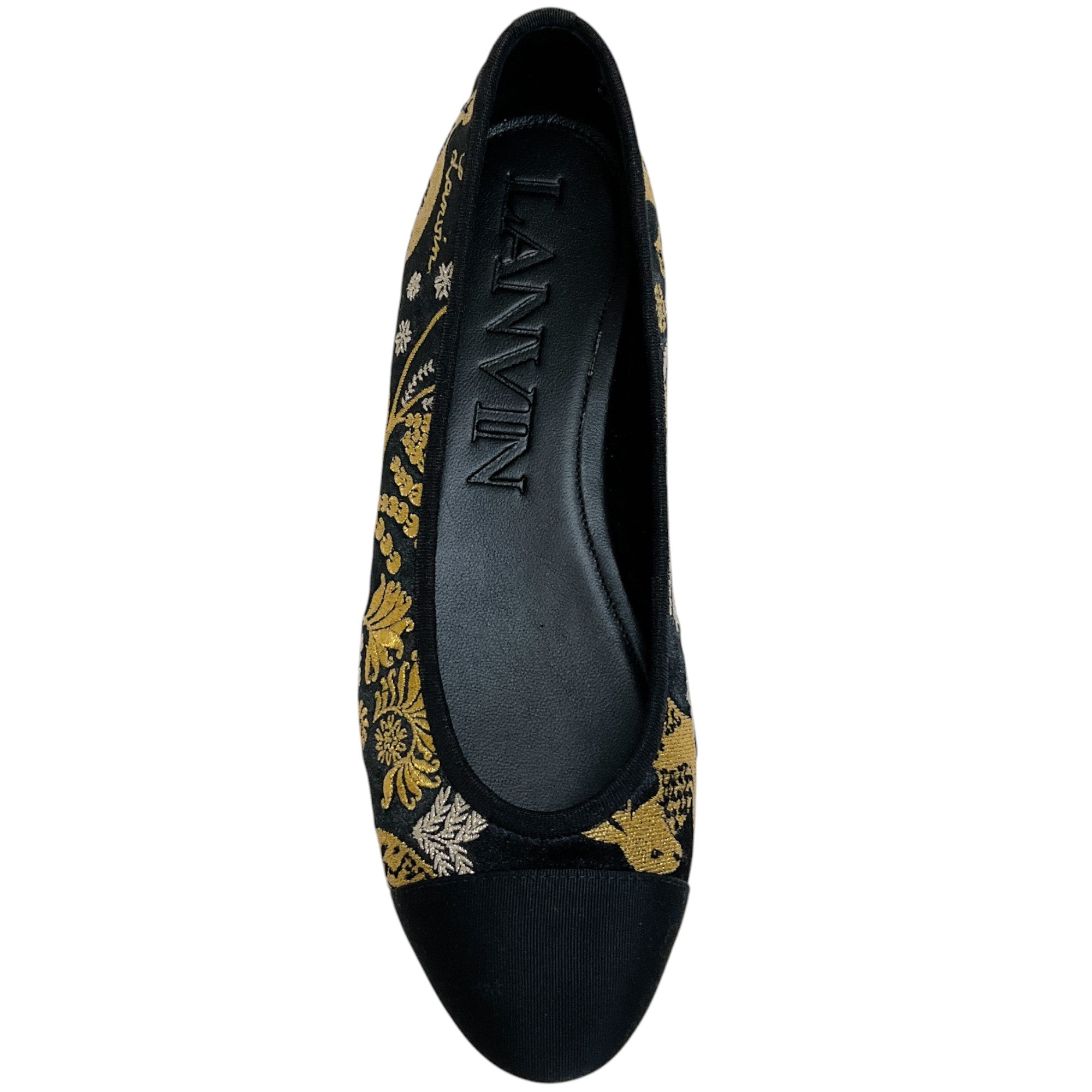 Lanvin Black / Gold Embroidered Cap Toe Ballet Flats