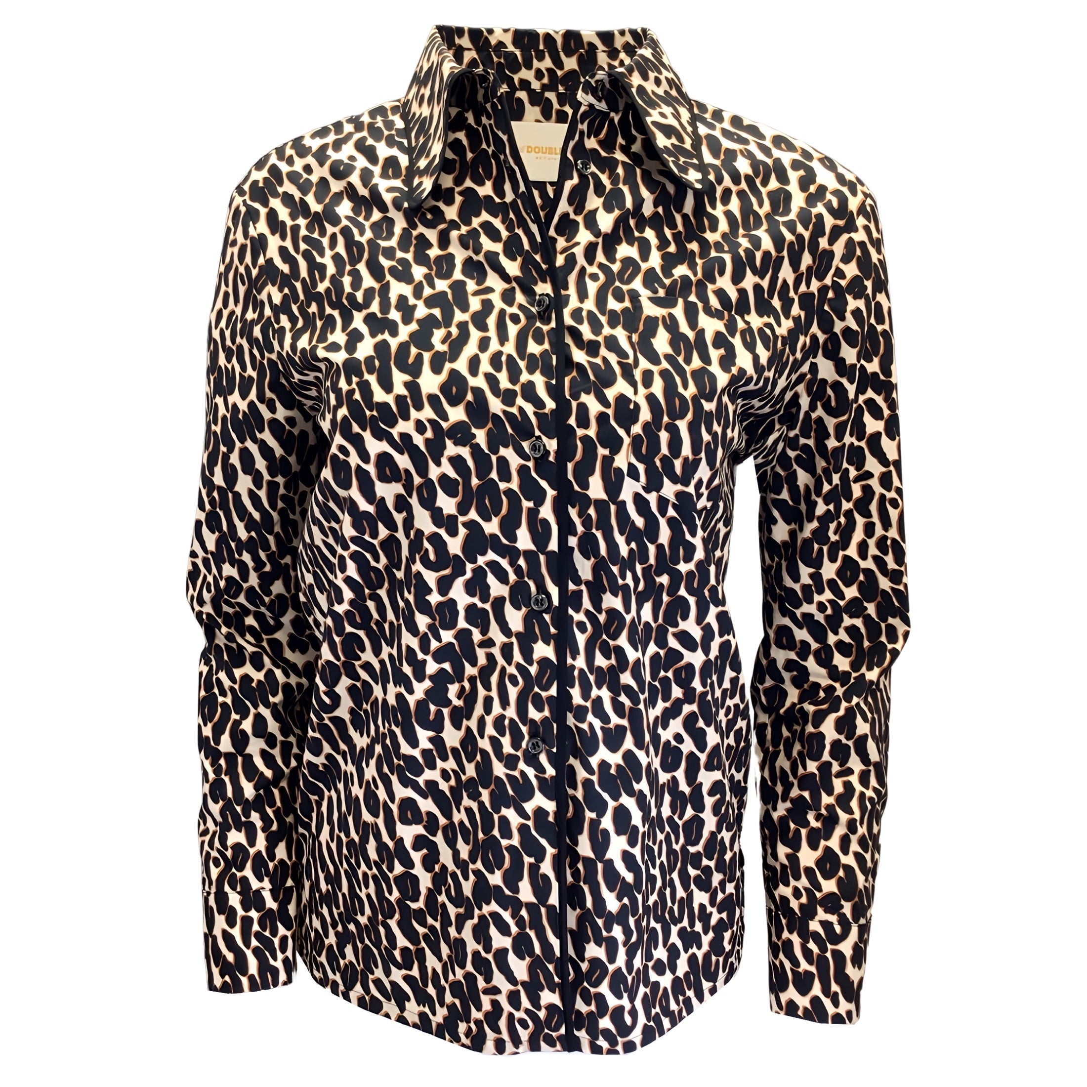 La DoubleJ Ivory / Brown / Black Leopard Printed Cotton Poplin Rodeo Shirt