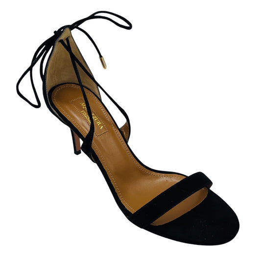 Aquazzura Black Suede Lace Up Ankle Wrap Sandals