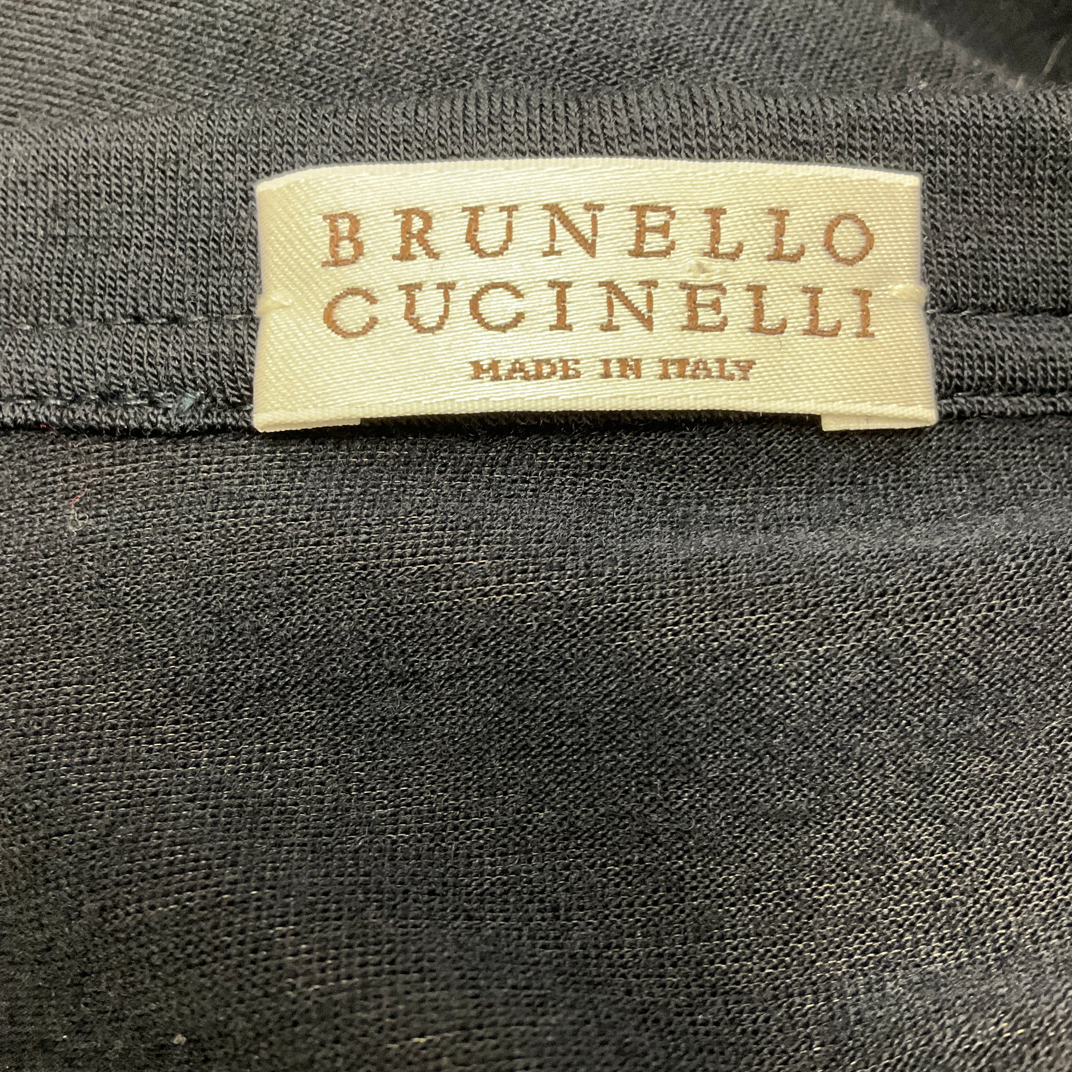 Brunello Cucinelli Navy Short Sleeved Jersey Knit Midi Dress with Monili