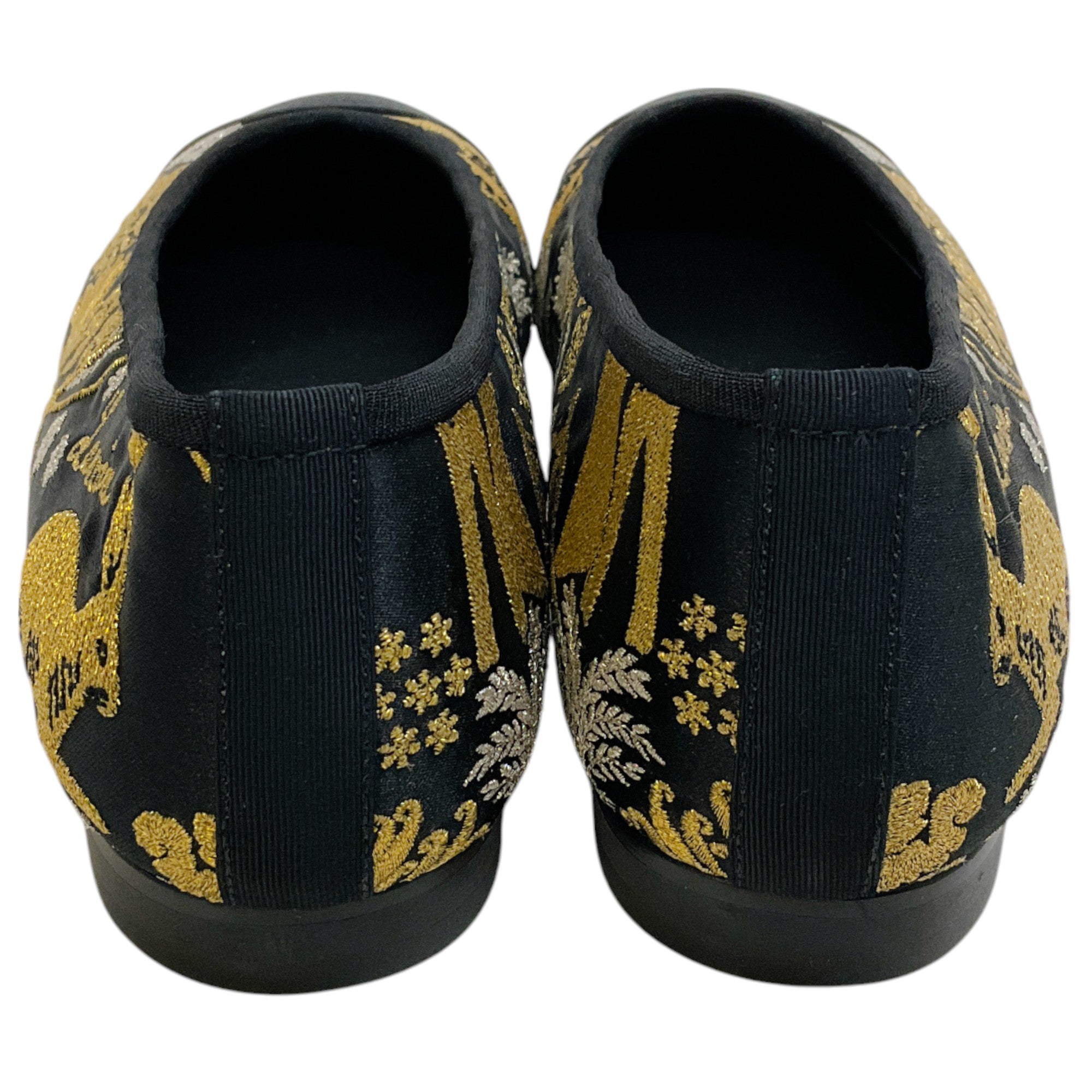 Lanvin Black / Gold Embroidered Cap Toe Ballet Flats