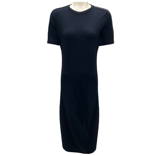 Brunello Cucinelli Navy Short Sleeved Jersey Knit Midi Dress with Monili