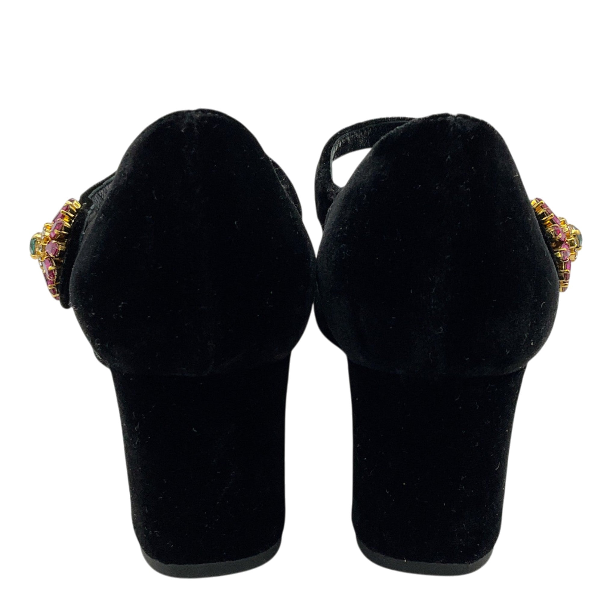 Dolce & Gabbana Black Velvet Mary Jane Pumps With Multi Crystal Embellishments