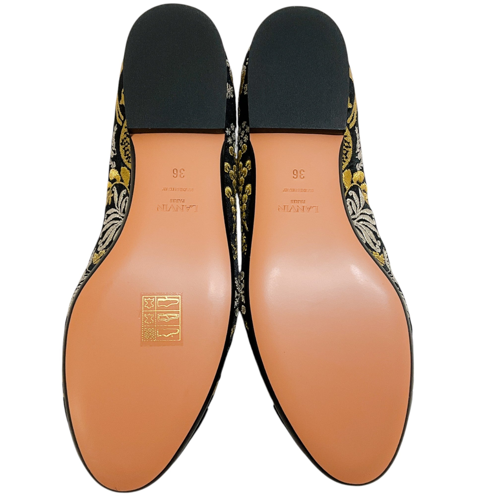 Lanvin Black / Gold Embroidered Cap Toe Ballet Flats