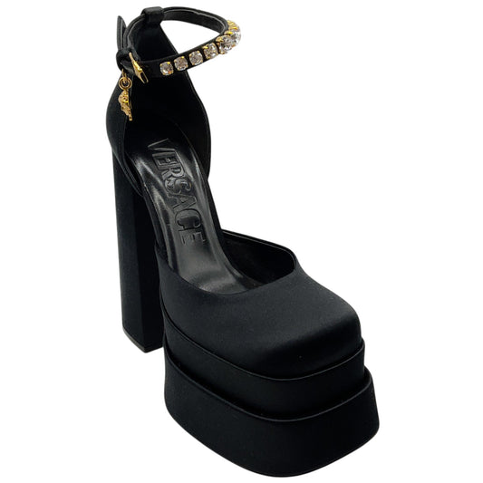 Versace Black Satin Medusa Aevitas Platform Pumps
