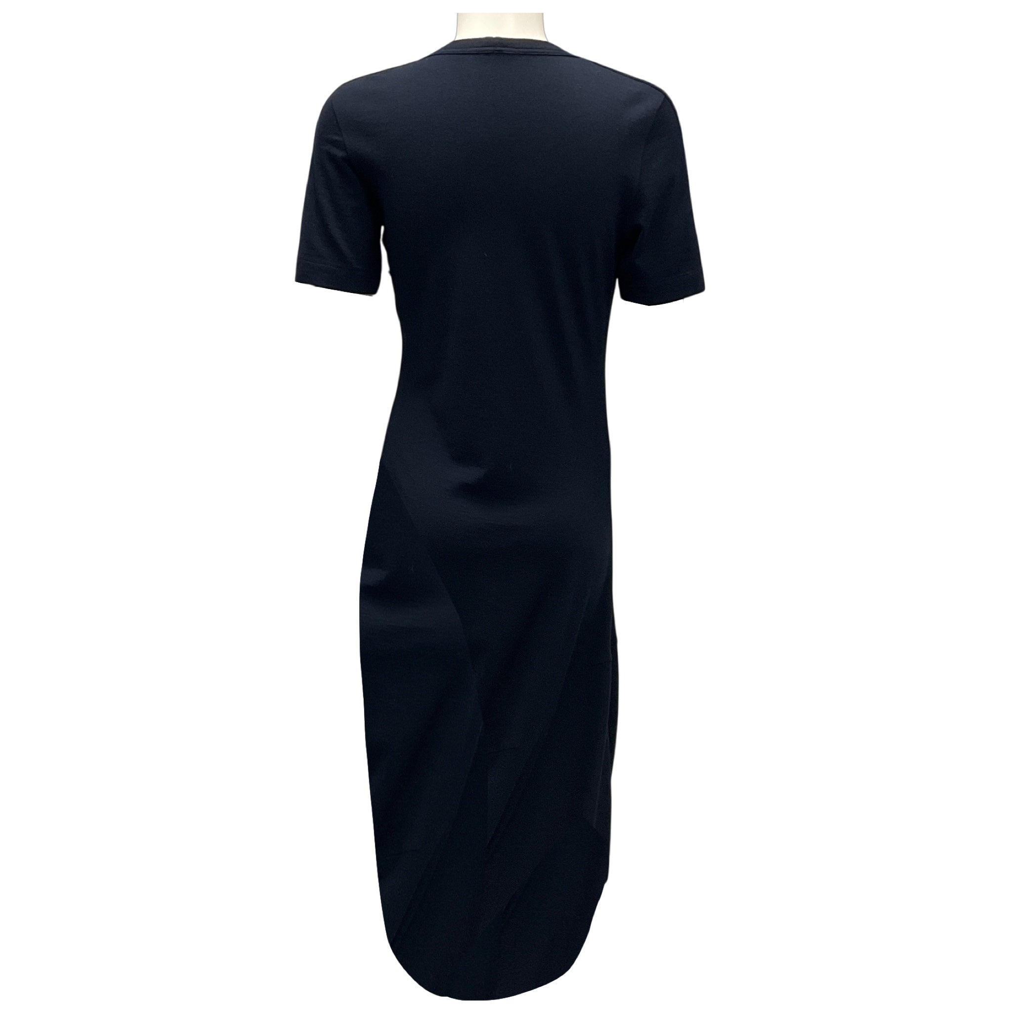 Brunello Cucinelli Navy Short Sleeved Jersey Knit Midi Dress with Monili