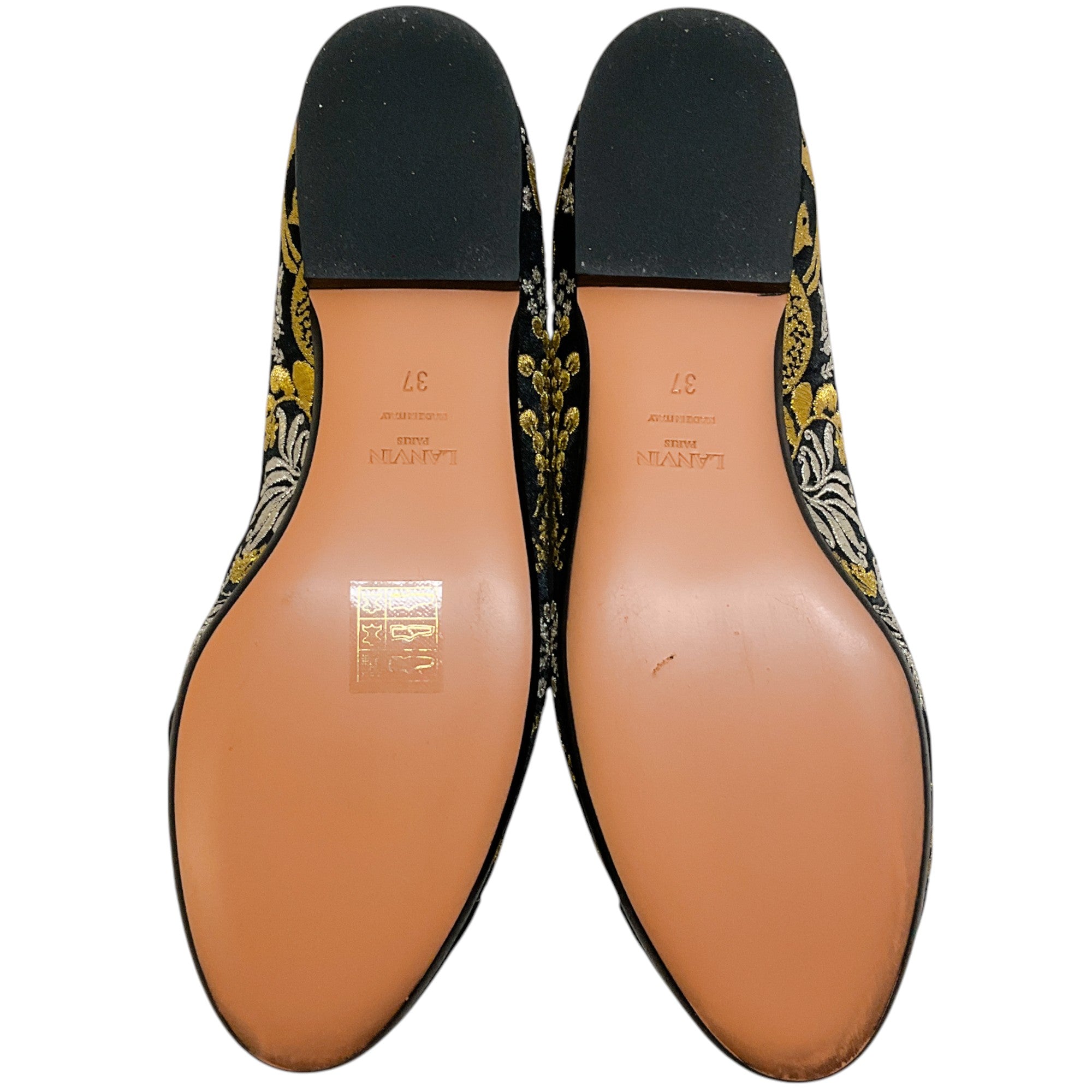 Lanvin Black / Gold Embroidered Cap Toe Ballet Flats