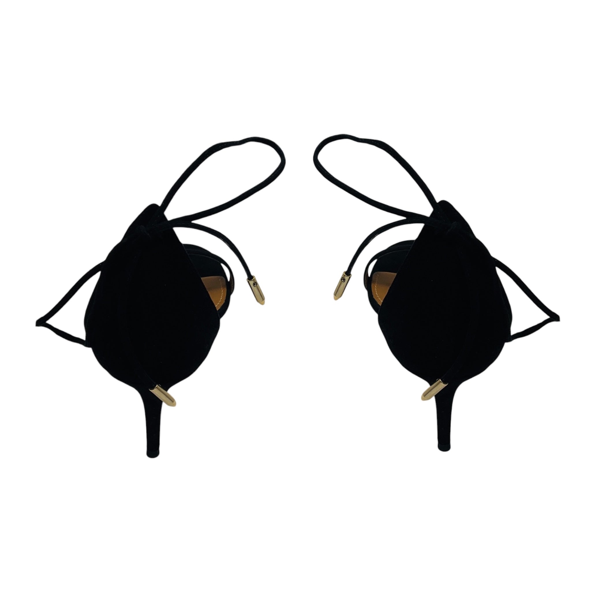 Aquazzura Black Suede Lace Up Ankle Wrap Sandals