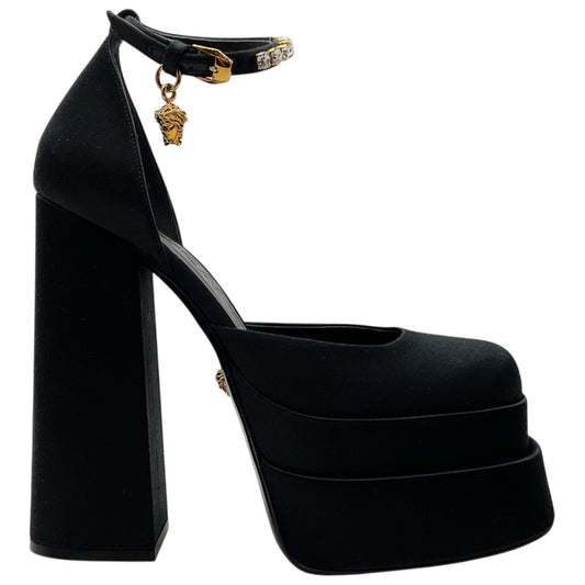 Versace Black Satin Medusa Aevitas Platform Pumps