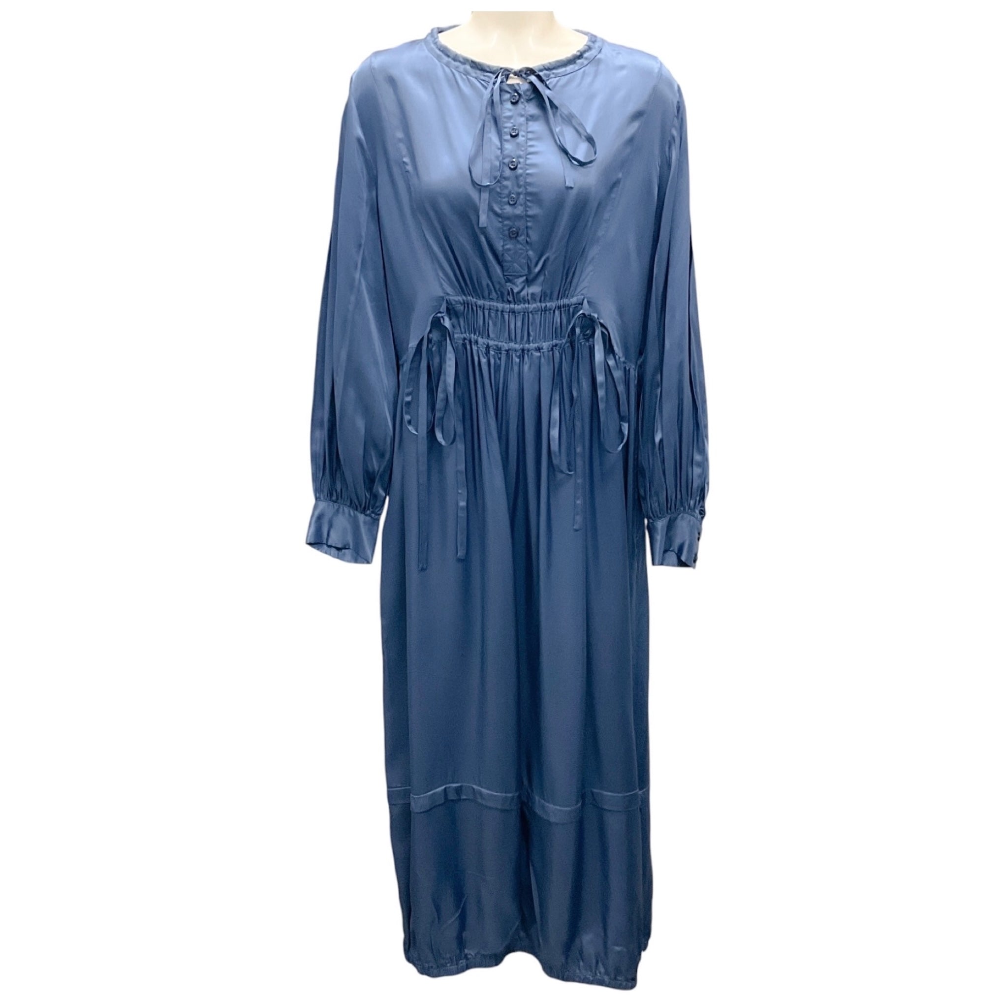 Lee Mathews Blue Tie Detail Long Sleeved Maxi Dress