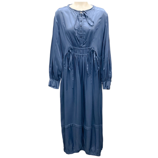 Lee Mathews Blue Tie Detail Long Sleeved Maxi Dress