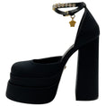 Load image into Gallery viewer, Versace Black Satin Medusa Aevitas Platform Pumps
