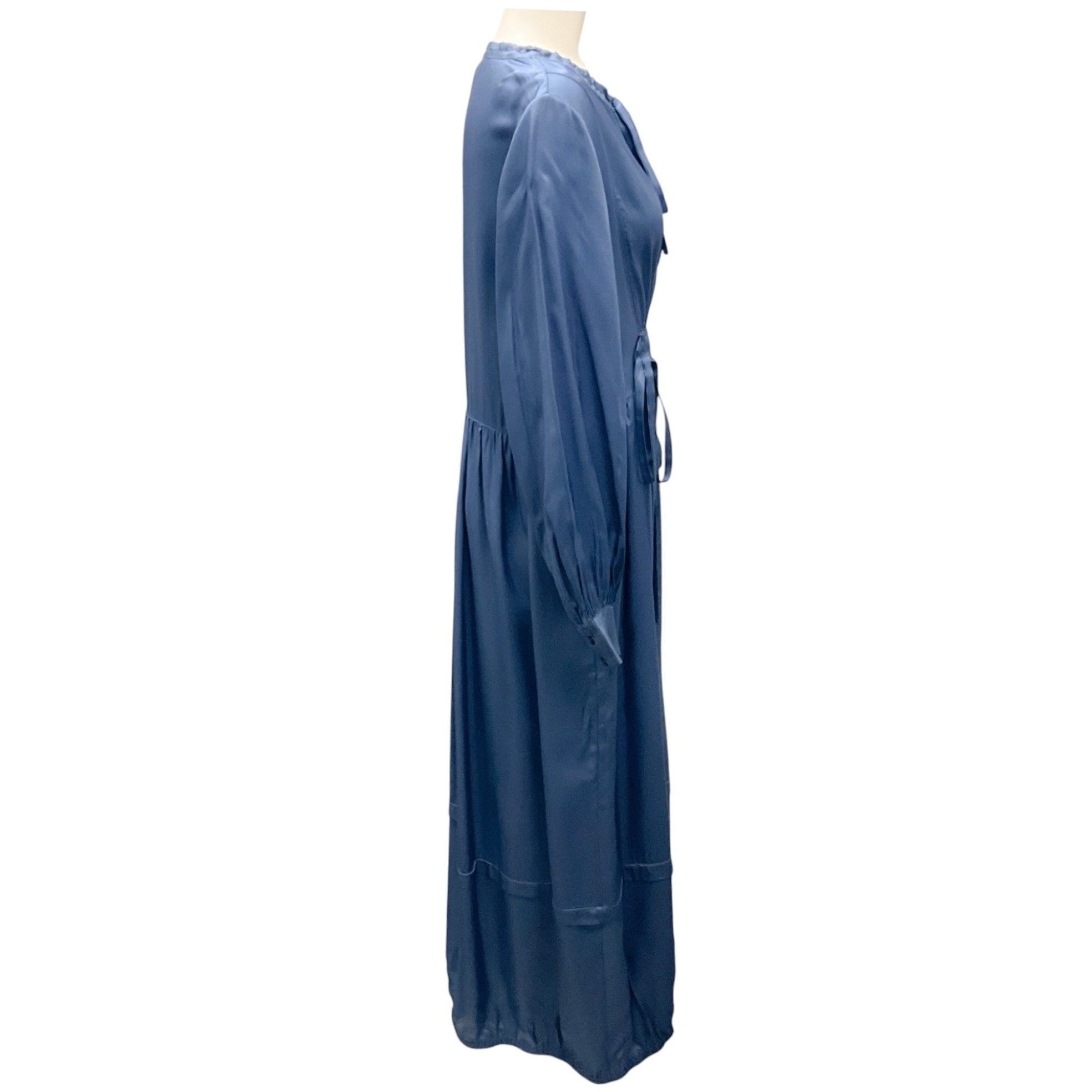 Lee Mathews Blue Tie Detail Long Sleeved Maxi Dress