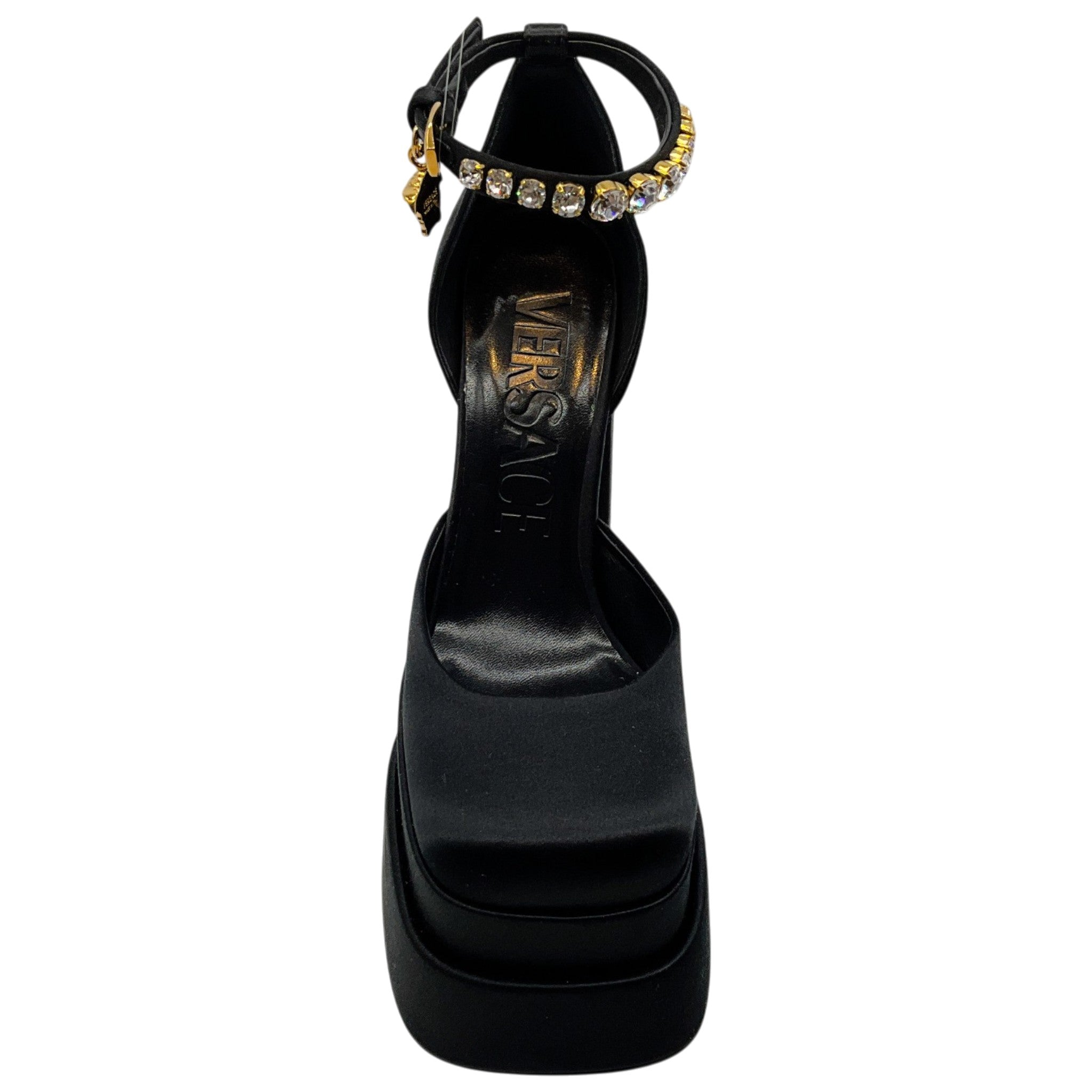 Versace Black Satin Medusa Aevitas Platform Pumps