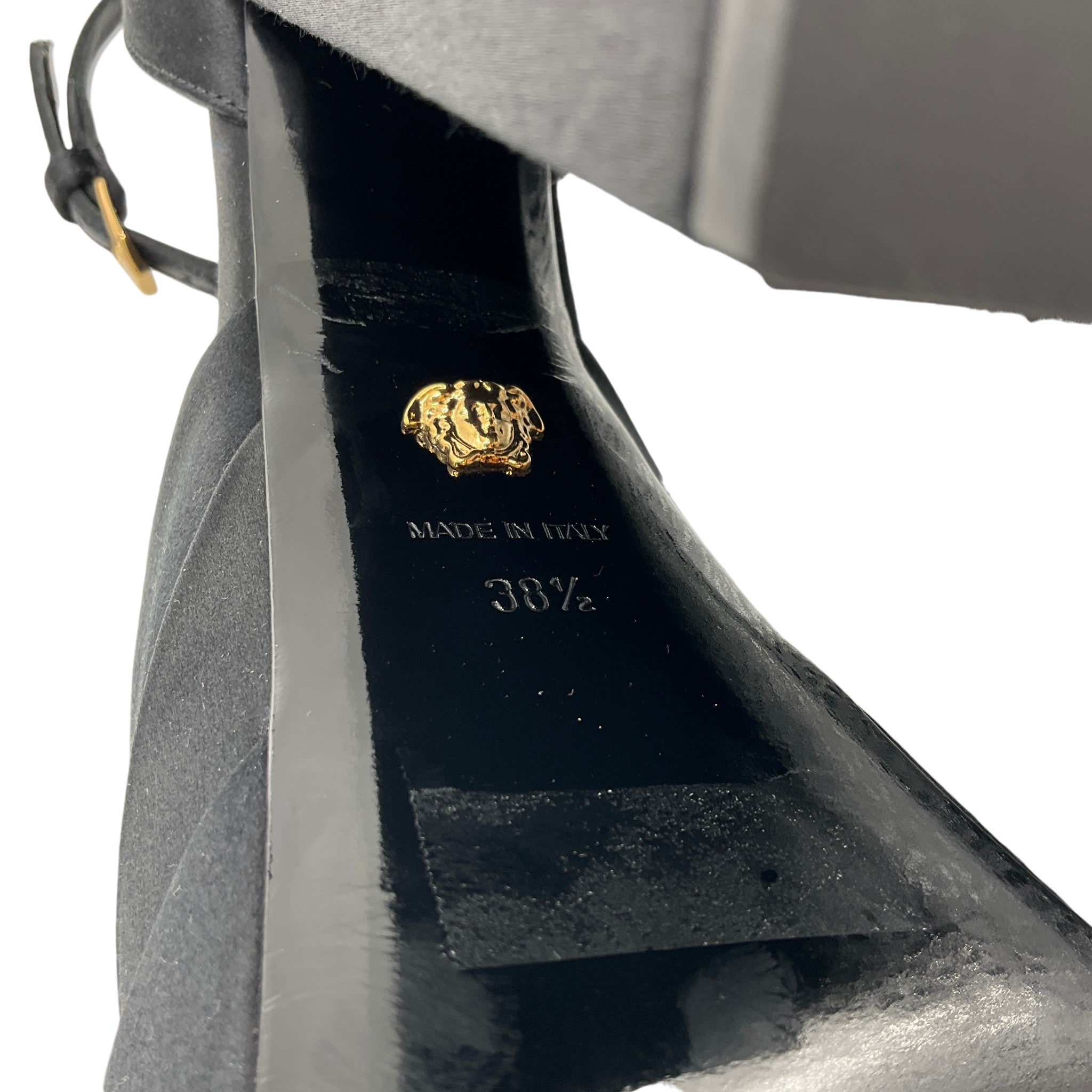 Versace Black Satin Medusa Aevitas Platform Pumps