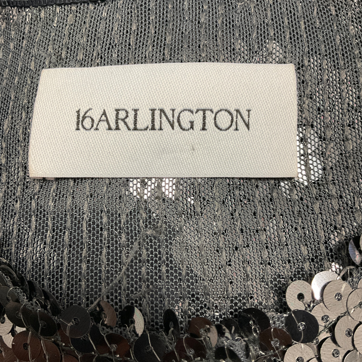 16ARLINGTON Steel Grey Metallic Sequined Long Sleeved Top