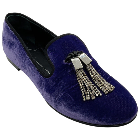 Giuseppe Zanotti Purple Crushed Velvet Smoking Slippers with Crystal Tassels
