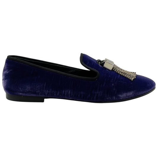 Giuseppe Zanotti Purple Crushed Velvet Smoking Slippers with Crystal Tassels
