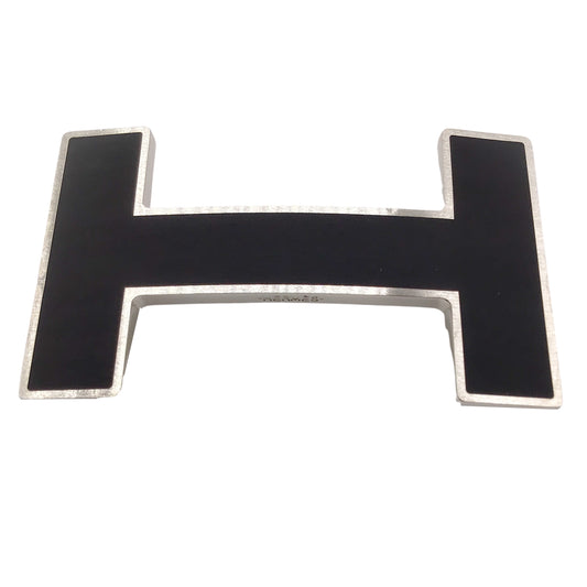 Hermes Silver / Black Matte Enamel Mini H Belt Buckle
