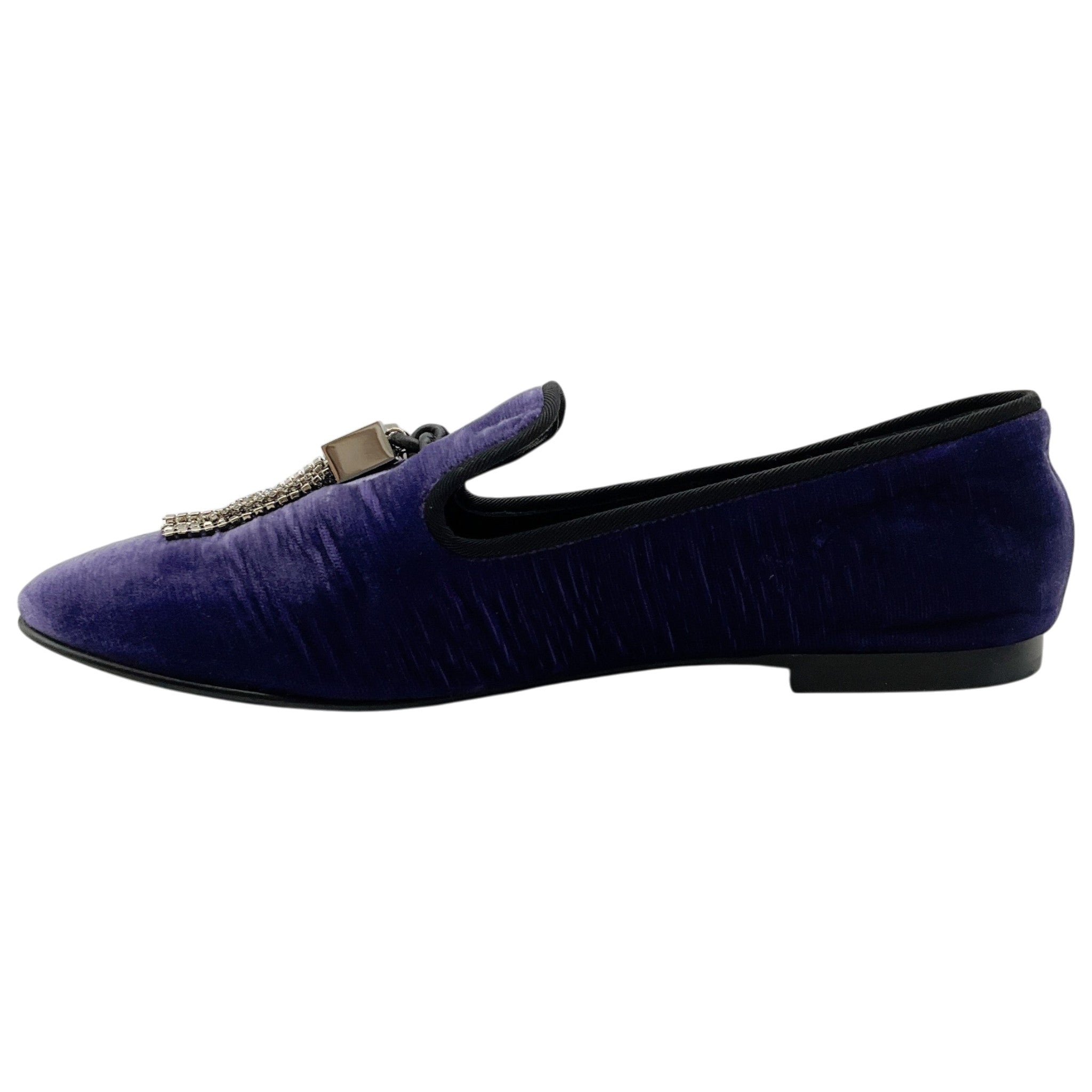 Giuseppe Zanotti Purple Crushed Velvet Smoking Slippers with Crystal Tassels