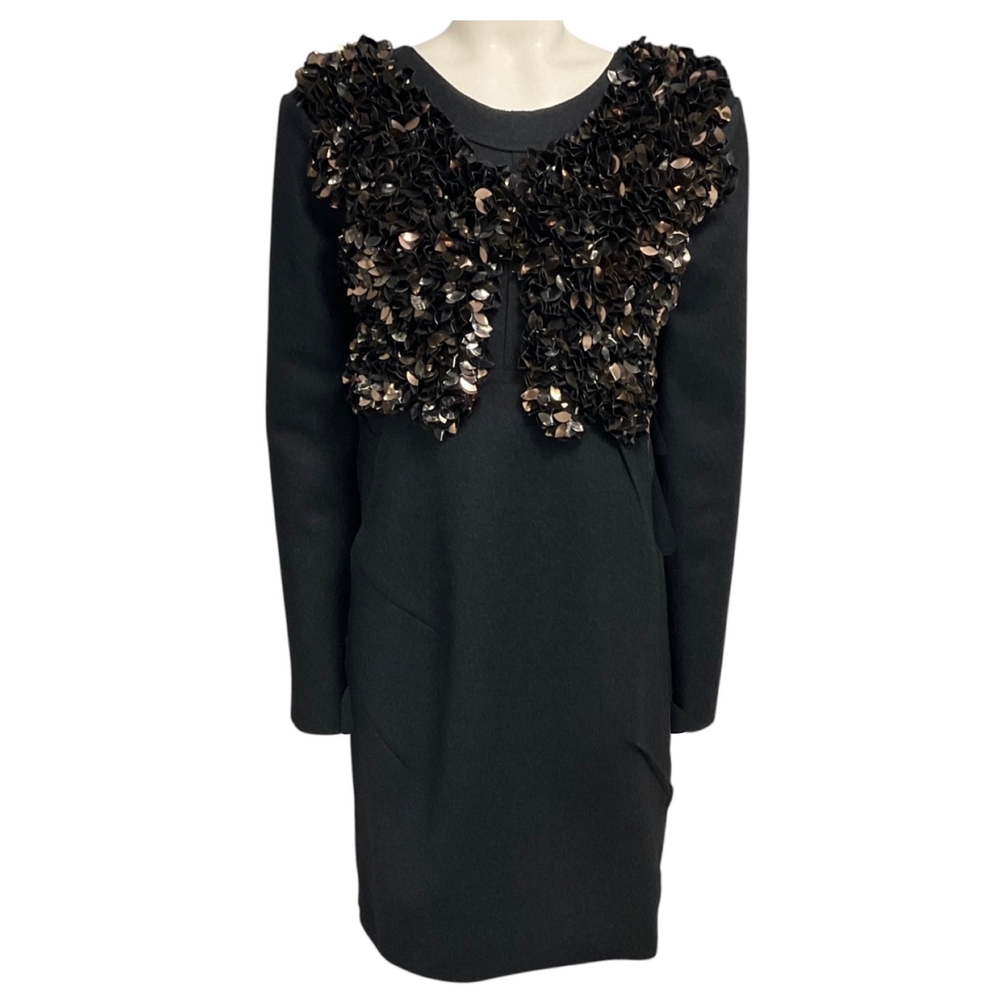 Marni Charcoal Grey / Copper Metallic Paillette Embellished Wool Dress