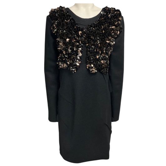 Marni Charcoal Grey / Copper Metallic Paillette Embellished Wool Dress