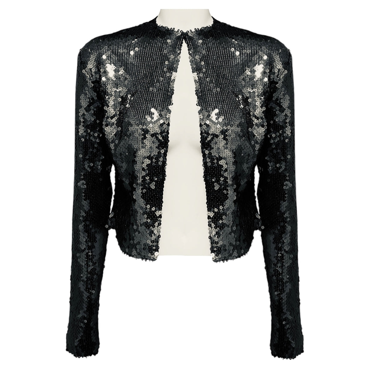 16ARLINGTON Steel Grey Metallic Sequined Long Sleeved Top