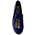 Load image into Gallery viewer, Giuseppe Zanotti Purple Crushed Velvet Smoking Slippers with Crystal Tassels
