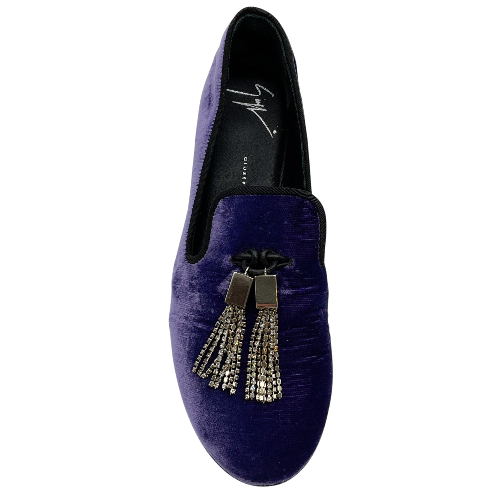 Giuseppe Zanotti Purple Crushed Velvet Smoking Slippers with Crystal Tassels