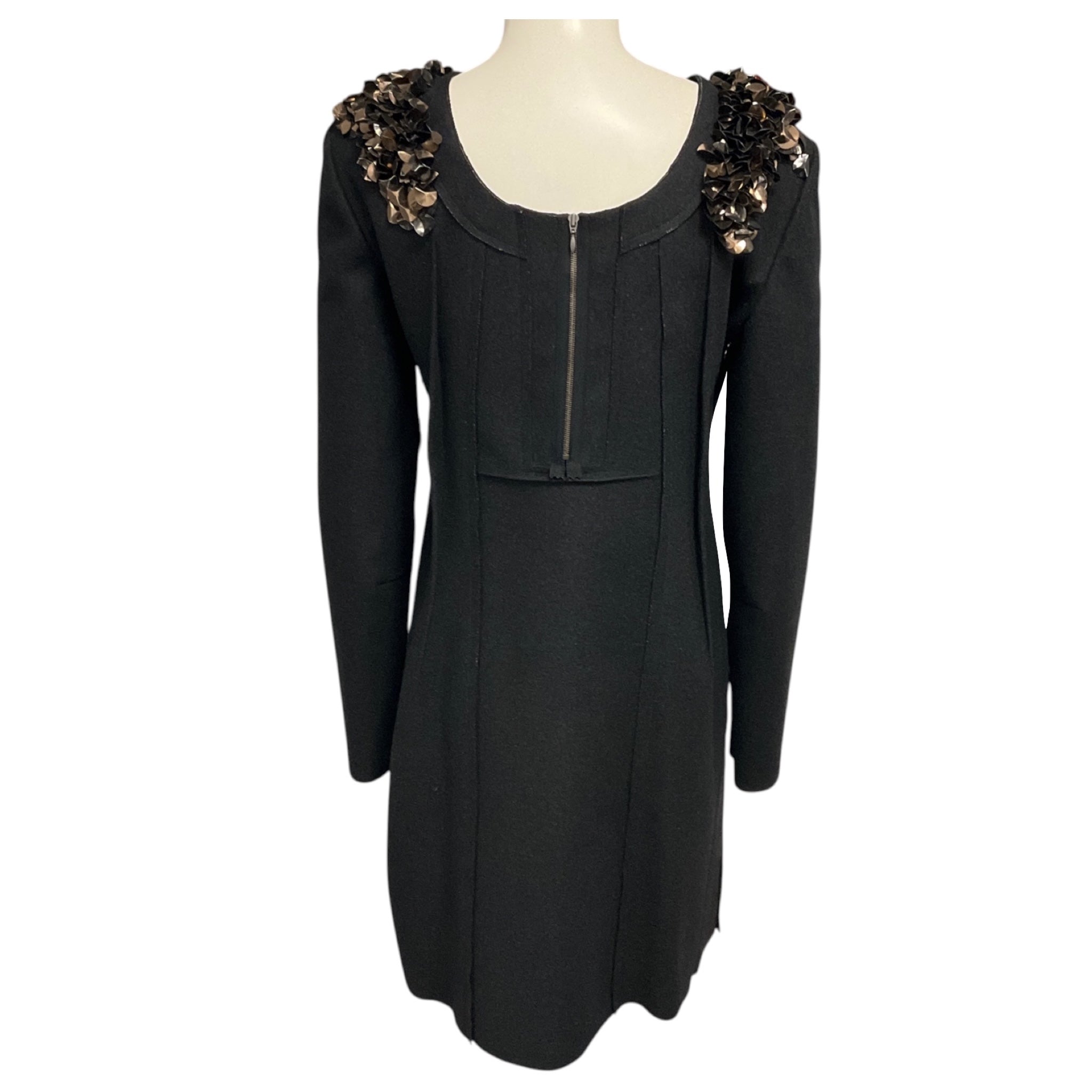 Marni Charcoal Grey / Copper Metallic Paillette Embellished Wool Dress