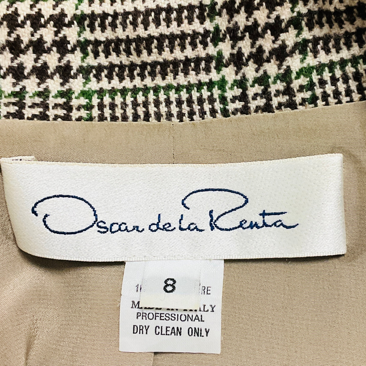 Oscar de la Renta Beige / Brown / Green Multi Houndstooth Plaid Cashmere Blazer