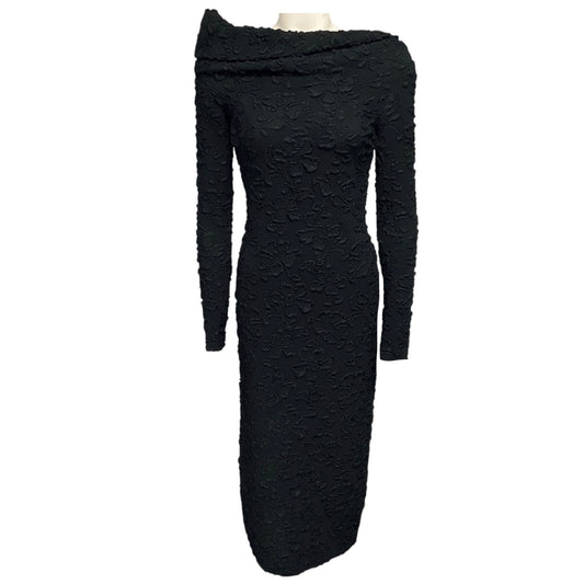 Givenchy Black Floral Textured Puckered Midi Cocktail Dress