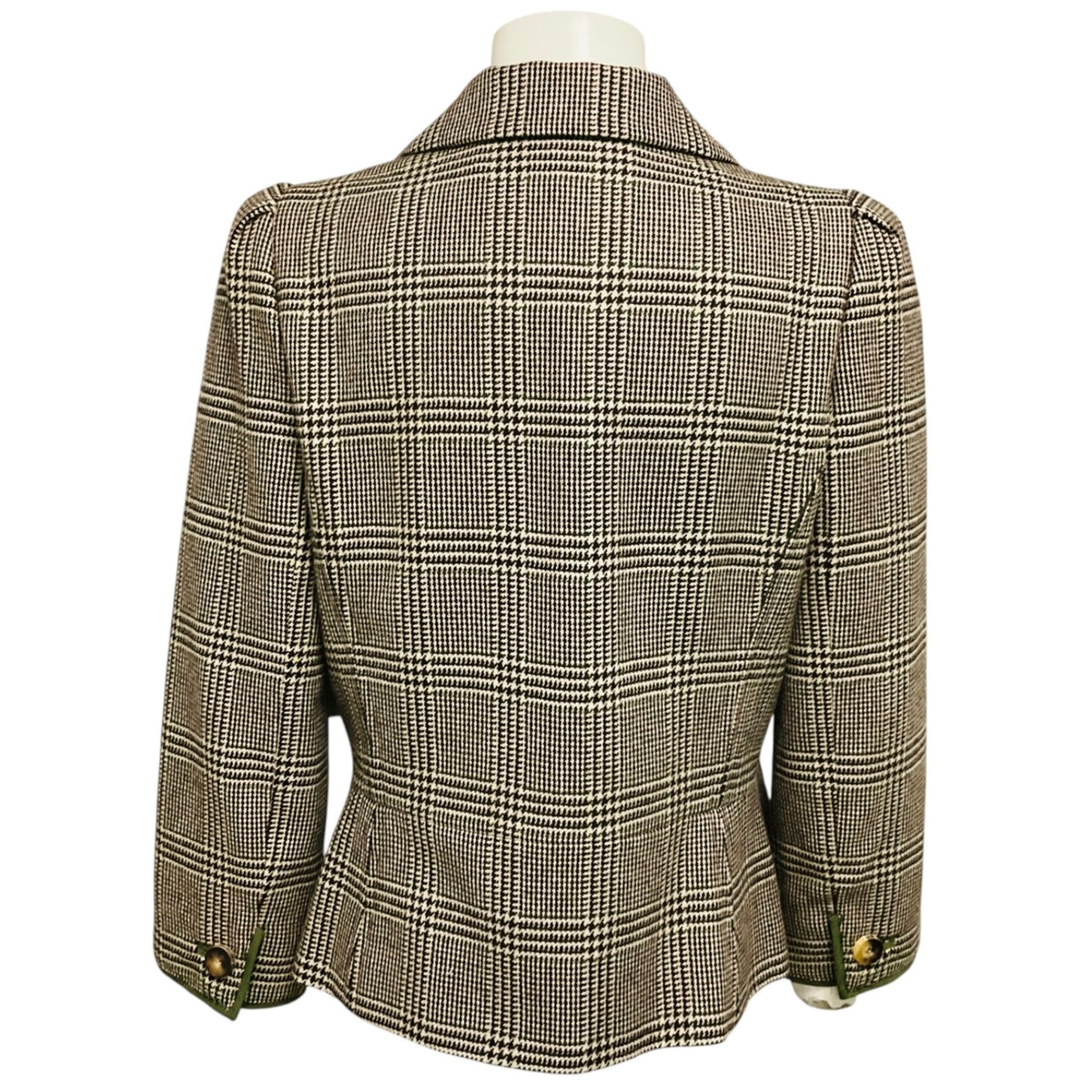 Oscar de la Renta Beige / Brown / Green Multi Houndstooth Plaid Cashmere Blazer