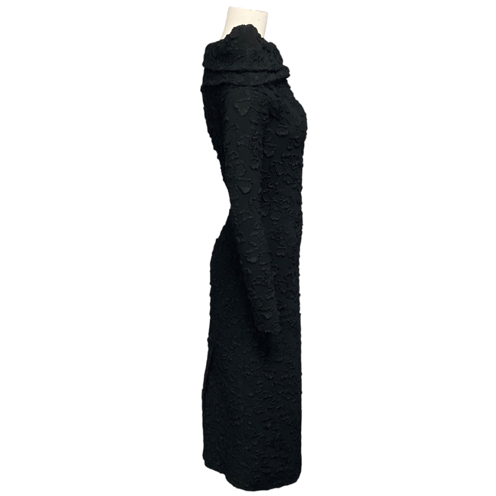 Givenchy Black Floral Textured Puckered Midi Cocktail Dress