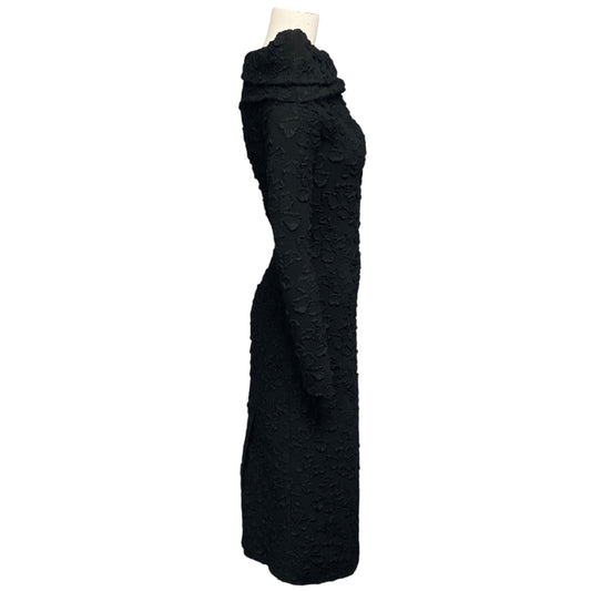 Givenchy Black Floral Textured Puckered Midi Cocktail Dress