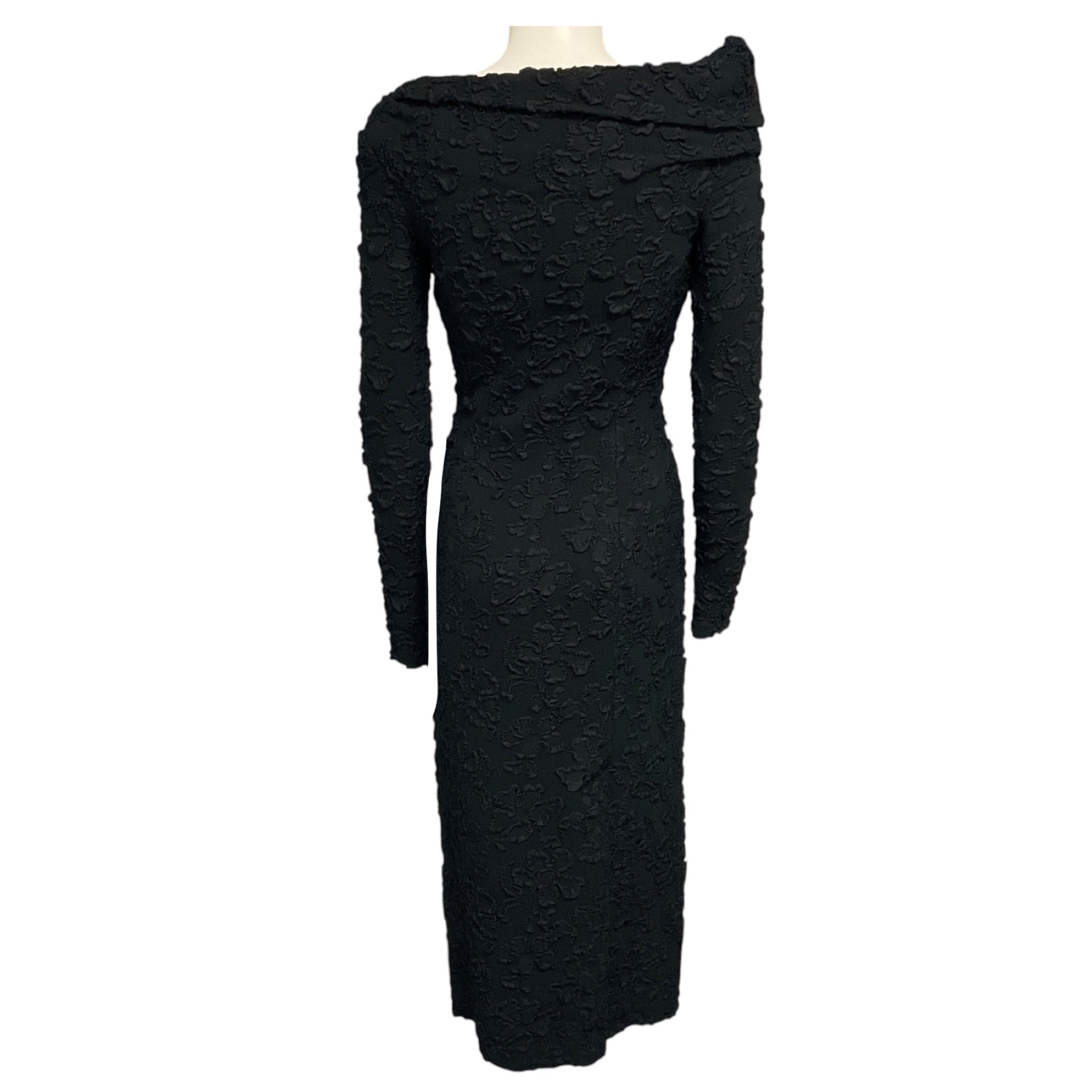 Givenchy Black Floral Textured Puckered Midi Cocktail Dress