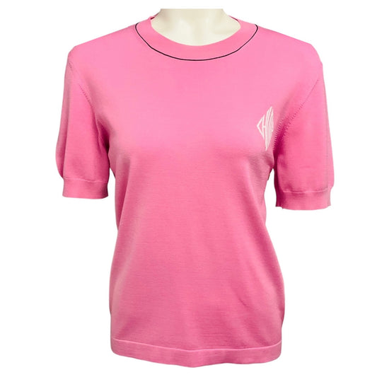 Chloe Pink / White Monogram Short Sleeved Knit Crewneck Pullover Sweater