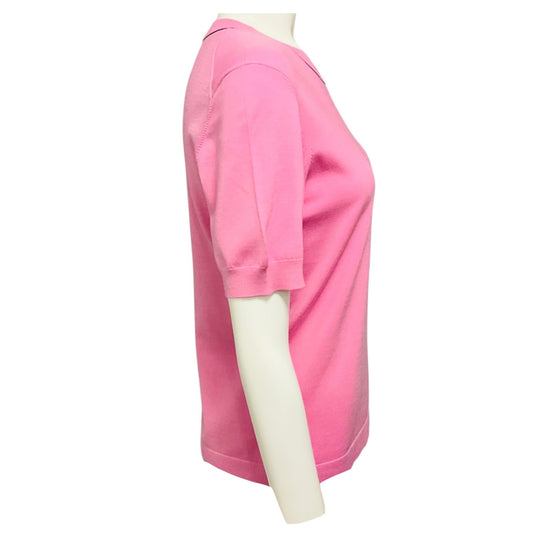 Chloe Pink / White Monogram Short Sleeved Knit Crewneck Pullover Sweater