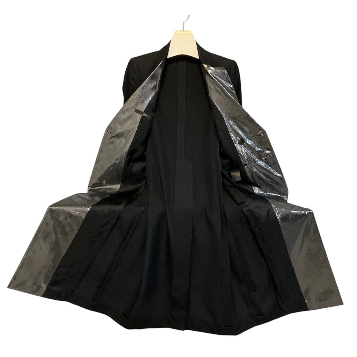 Sapio Black / Silver Metallic Wool Gabardine Smoking Coat