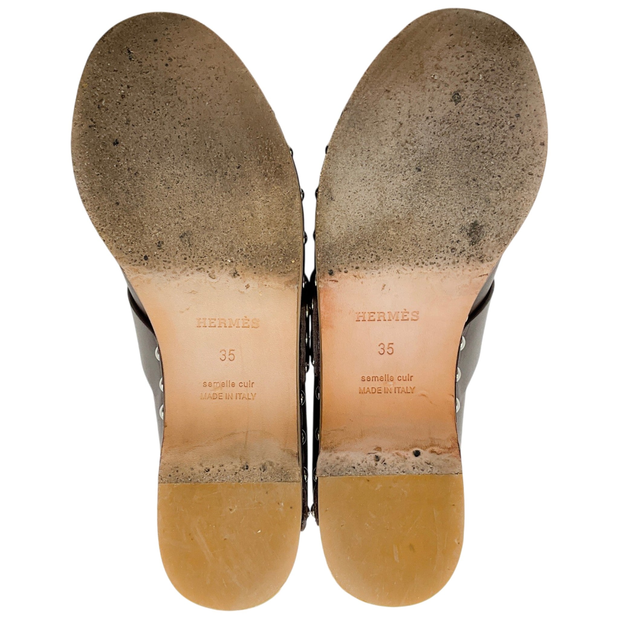 Hermès Brown Leather Calya Mule Clogs