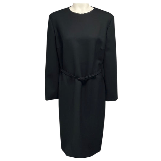 The Row Black Long Sleeved Wool Stretch Dress with Belt