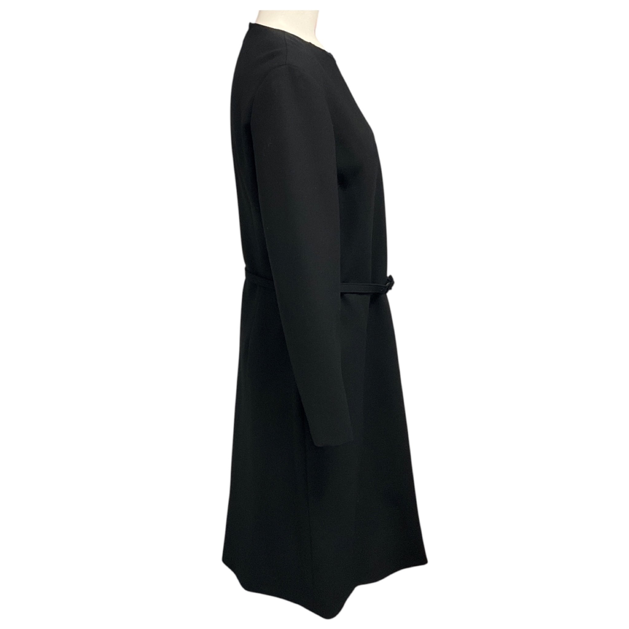 The Row Black Long Sleeved Wool Stretch Dress with Belt
