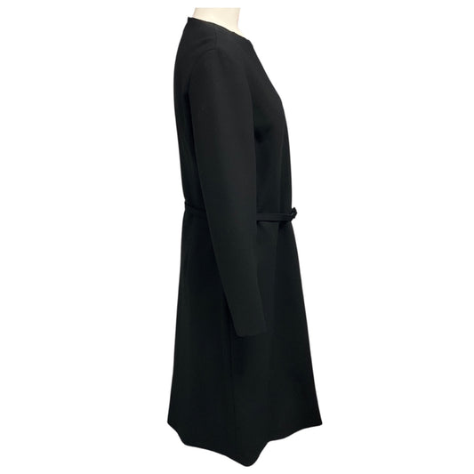 The Row Black Long Sleeved Wool Stretch Dress with Belt