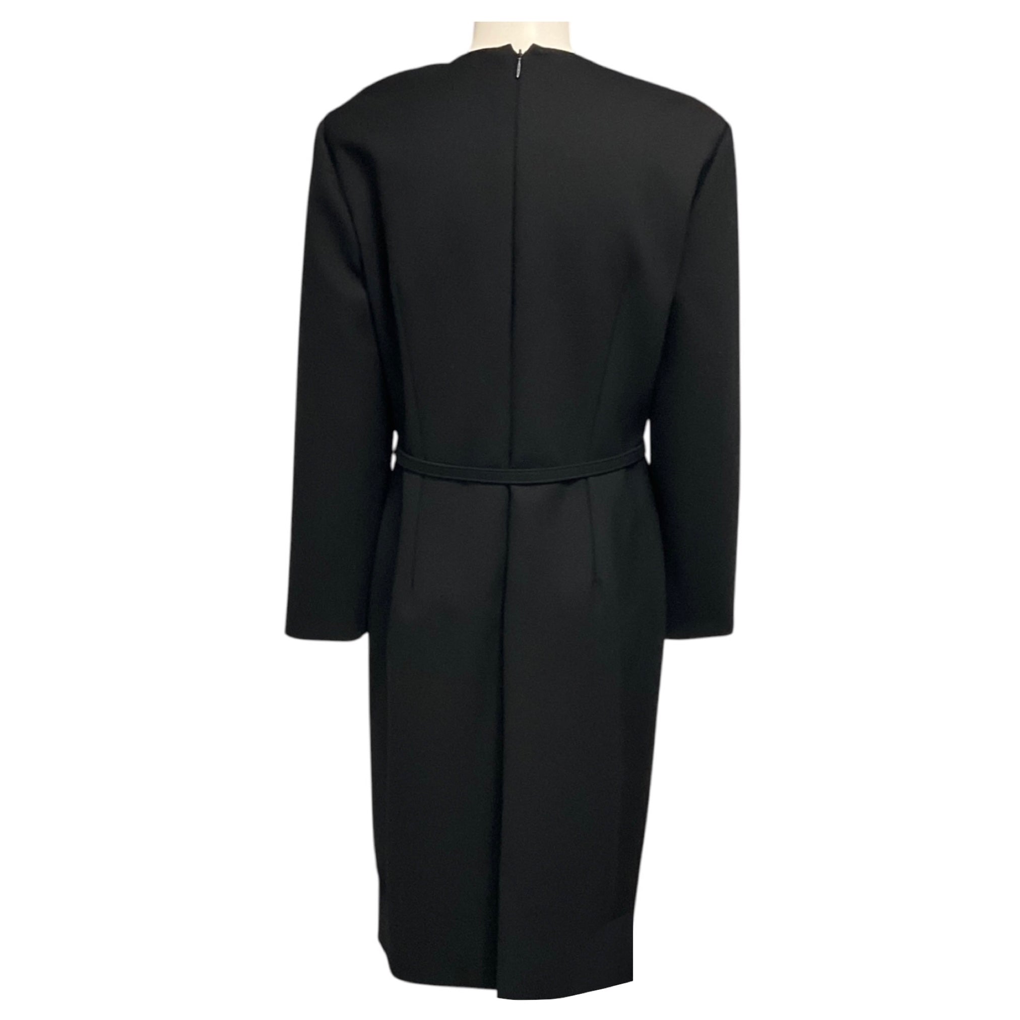 The Row Black Long Sleeved Wool Stretch Dress with Belt