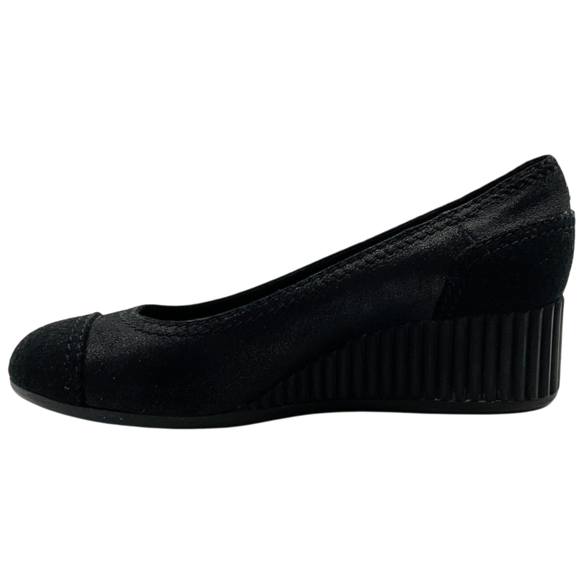 Chanel Black Leather / Suede Wedge Pumps