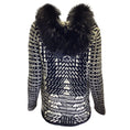 Load image into Gallery viewer, Spencer Vladimir Black / Ivory Fur Trimmed Hooded Merino Wool and Cashmere Hand Knit Sweater
