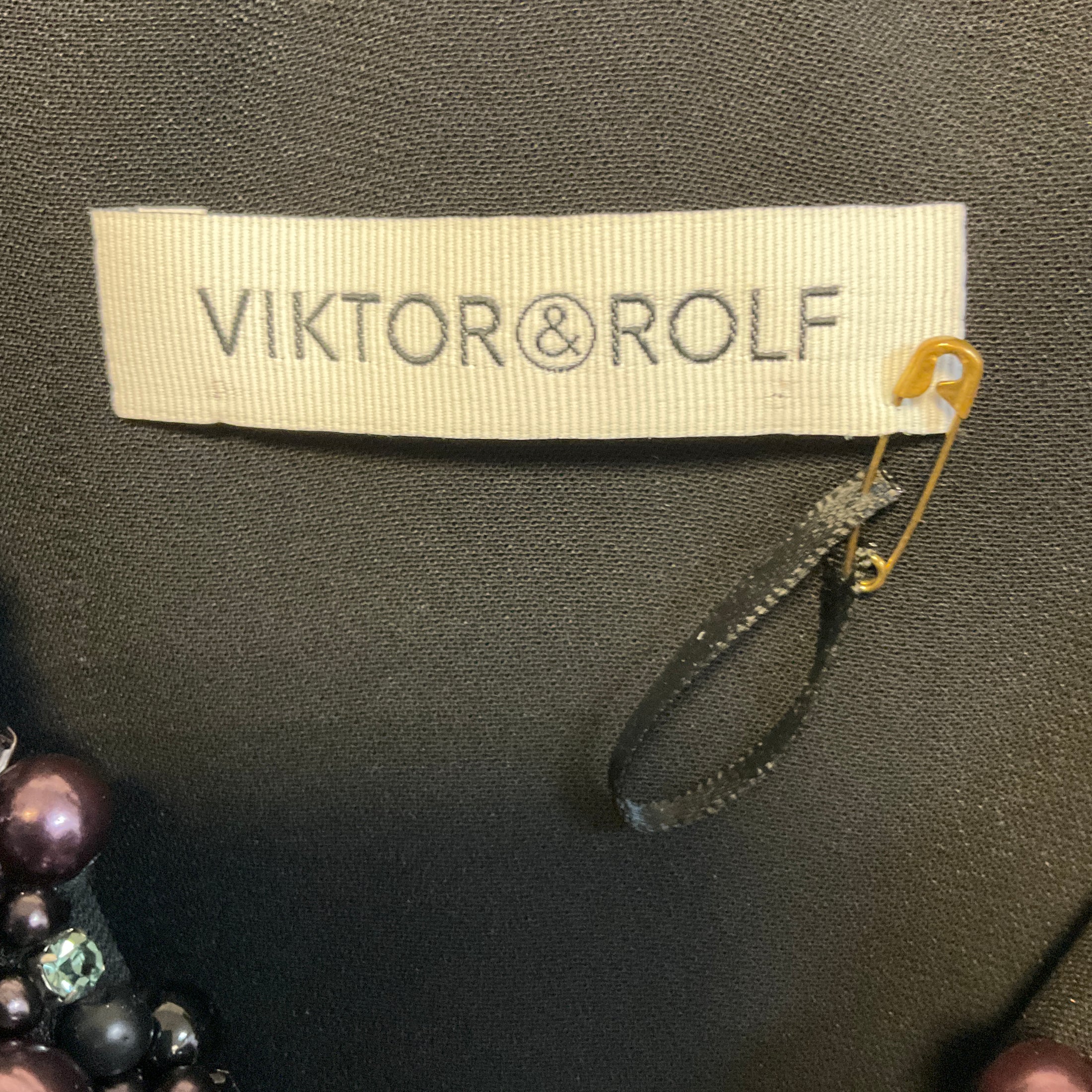 Viktor & Rolf Black Pearl Embellished Sleeveless V-Neck Midi Cocktail Dress with Bow Detail