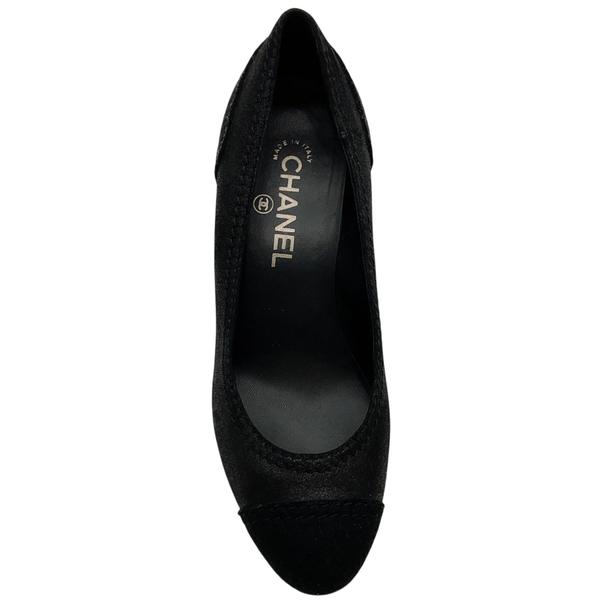 Chanel Black Leather / Suede Wedge Pumps