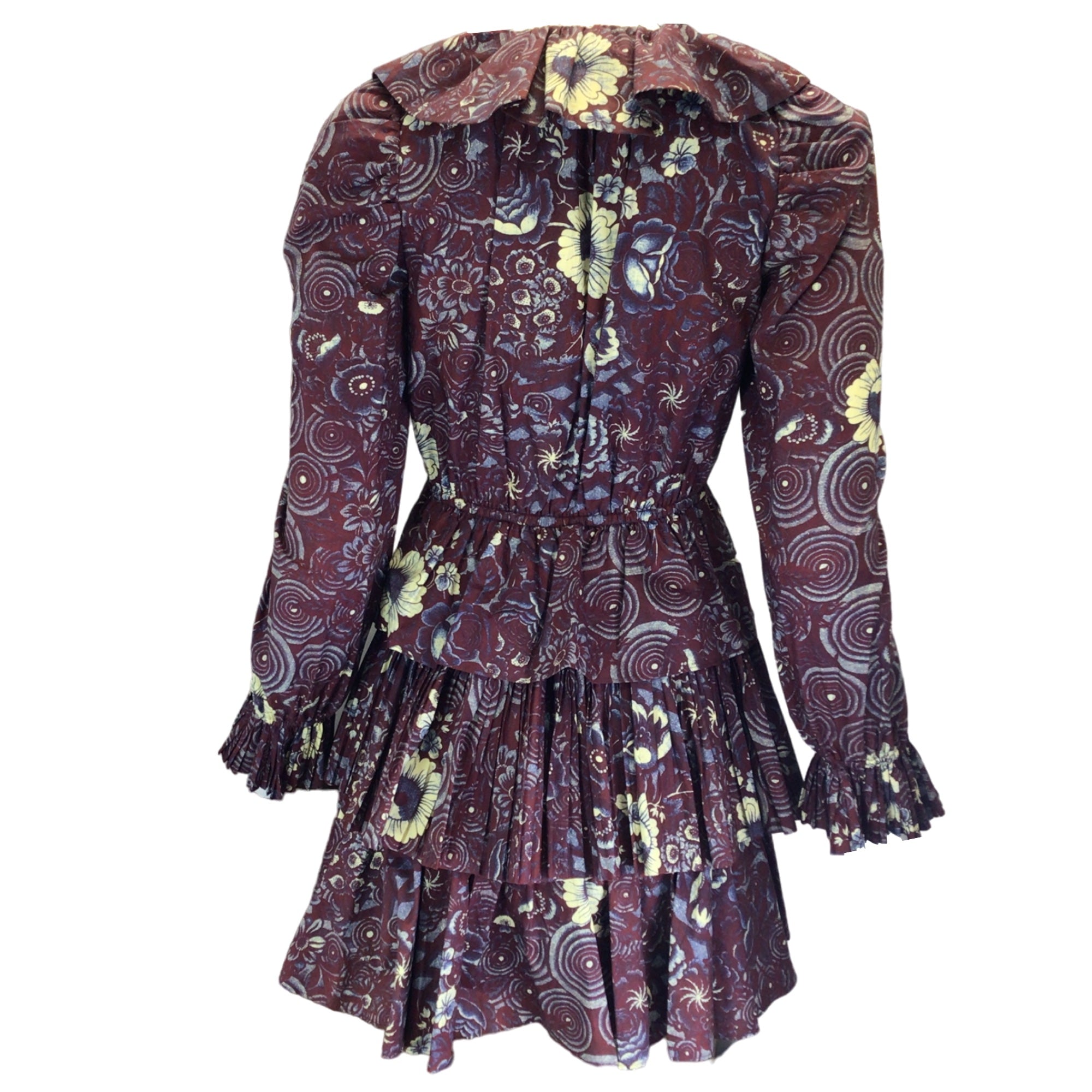 Ulla Johnson Burgundy Multi Lola Heliotrope Print Ruffled Mini Dress